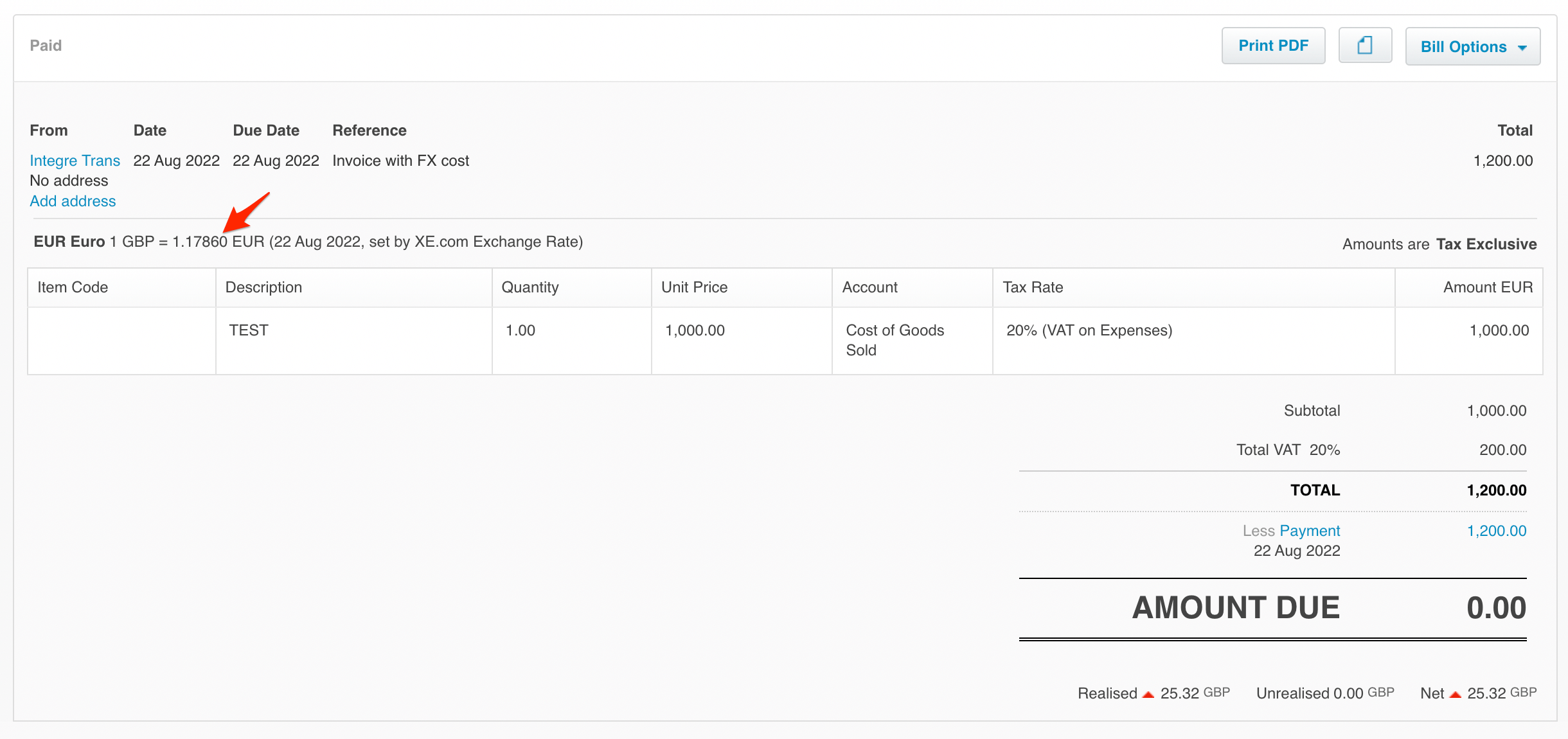 xero foreign currency invoice